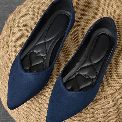 TEMU Women's New Seasonal Stylish And Versatile Pointed Toe Wedding Party Travel Flat Shoes, Women's Soft Sole Slip-on Loafers In Vintage Navy Velvet For All Image