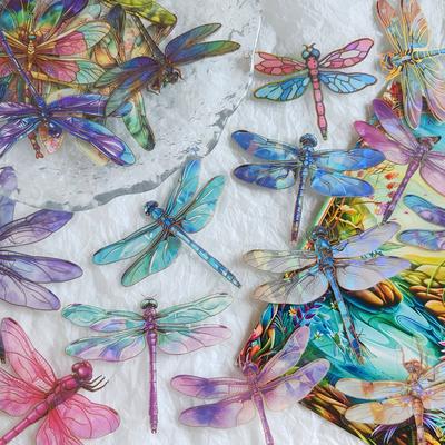 TEMU 30pcs Vibrant Dragonfly Graffiti Stickers, Reusable & Self-adhesive With Sparkling Laser Effect, Iridescent Vinyl Decals For Scrapbooking, Journaling & Diy Crafts, Colorful Animal Designs Image