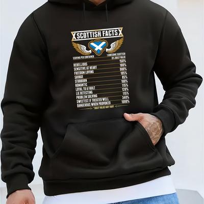 TEMU Fashion Scottish Facts Youth Autumn And Winter Plush Sweater Men's Clothing Hoodie Printed Top Men's Gift Image