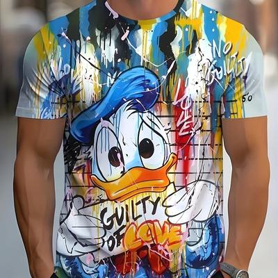 TEMU Men' Graphic Print T-shirt, Short-sleeve Round Neck Tee, Casual Summer Shirt For Everyday Outdoor Wear, Plus Size Image