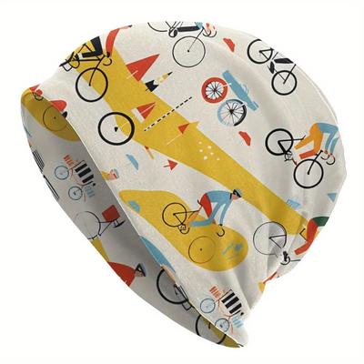 TEMU Cycling Race Graphic Men's Beanie Hat - Casual Style Skull Cap With Woven Polyester (95%) And Elastane (5%) For Outdoor Activities Image