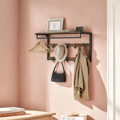 TEMU Wardrobe With Storage, Wall Shelf With 10 Removable Hooks, Hanging Rail, Wall-mounted, 2 Clothes Rails Image