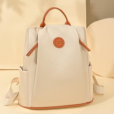 TEMU Women' Beige Oxford Fabric Backpack With Adjustable Straps - Large Capacity, Zippered Closure, Durable Nylon Material, Travel And Casual Use, Casual Travel Gear | Stylish Backpack | Durable Nylon Image