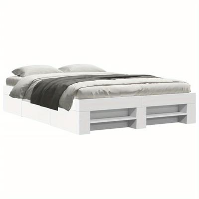 TEMU Bed Frame White 140x200 Cm Wood-based Material Bed Bed Frame Easy Assembly Storage Space Image
