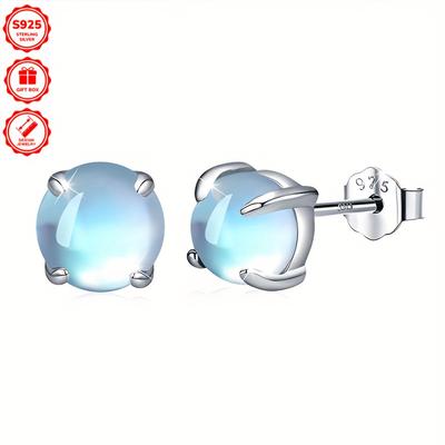 TEMU Pair Of Four-prong Round Earrings For Women, Fashionable 925 Sterling Silvery, Elegant And Sexy Ear Bone Studs For Image