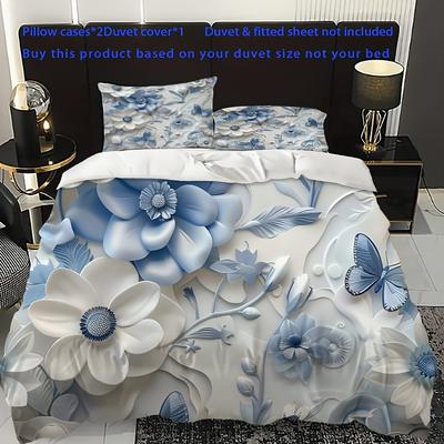 TEMU 3pcs Floral Print Bedding Set, 1* Duvet Cover + 2* Pillowcases (pillow Inserts Not Included), Cool And Comfortable, Suitable For Most Bedrooms, Home Furnishings, Hotel Themed , Lounges Image