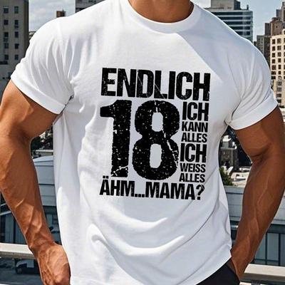 TEMU 18th Birthday Celebration Men's Royal Blue T-shirt - Casual Short Sleeve, Polyester, Geometric Print, Round Neck, Machine Washable Summer Top Image
