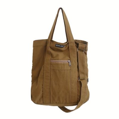 TEMU Men's Casual Canvas Tote Bag - Black & Olive Green, Adjustable Strap, Durable Fabric, Ideal For Commuting & Everyday Use, Everyday Tote Bag| Bag|durable Handle Bag, Tote Bag Image