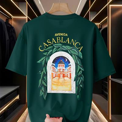 TEMU Men's Casual Crew Neck T-shirt, 100% Polyester Knit Fabric, Print, Simple Versatile Top, Casual Summer Tee|logo Print Tee|sleek Image