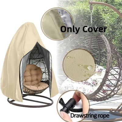 TEMU 1pc Black Egg-shaped Swing Chair Cover, Durable Oxford Polyester Fabric, Wind And Dirt Protection For Outdoor Garden Egg Chairs, Use With Zipper Closure Image