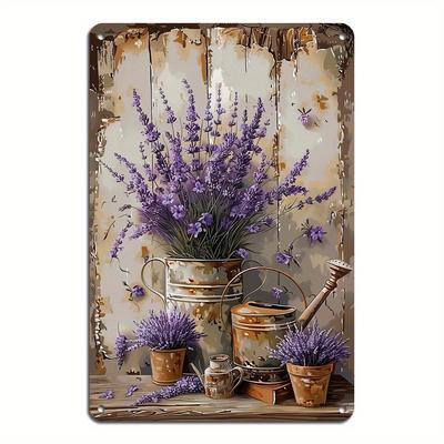 TEMU Iron Lavender Tin Sign - And Weatherproof Metal Wall Art - Classic Vintage Design, And Garage Decor - 1pc, Suitable For 14 And Up Image