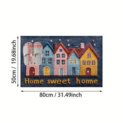 TEMU 1pc Sweet Home Pattern Bathroom Non-slip Mat, Cashmere Material Plush Decorative Mat, Bathroom Mat (carpet), Doormat, Daily Decoration, As A Gift Image