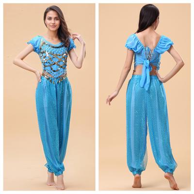 TEMU Belly Dance Costume Set Includes A Top And Pants - Made Of Chiffon Fabric, Fits All, Suitable For Performance Costumes Cosplay Is A Costume Image