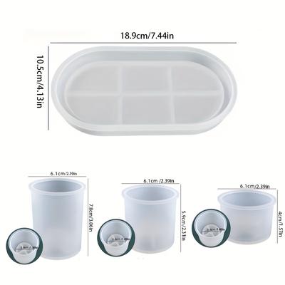 TEMU 4pcs/set Silicone Plaster Molds, 1pc Oval Tray Silicone Mold And 3pcs Round Candle Holder Mould, Silicone Resin Plaster Cement Concrete Mold For Diy Art Crafts, Home Decor Image