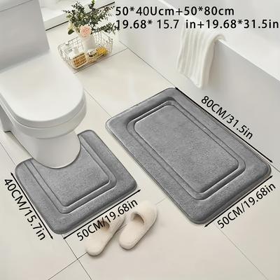 TEMU 2-pack Coral Fleece Bath Mats, Non-slip Bathroom Rugs, Soft Comfortable Knit Fabric, Polyester, 530gsm, Rectangle, 1.3cm , For Tub, Shower, Bathroom Accessories, Home Decor Image