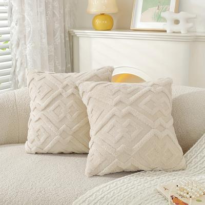 TEMU 2pcs Flannel Decorative Pillowcase Geometric Pattern Diamond Grid Bedside Cushion Suitable For Living Room And Farmhouse Decoration Plush Cushion Cover Without Pillow Core Image