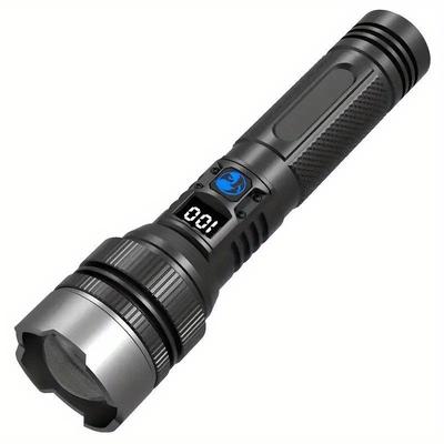 TEMU Rechargeable Led Tactical Flashlight - High-, Usb-powered, 500 , Aluminum Alloy, Ideal For Hiking, Camping & Emergency , Black Image