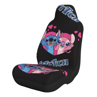 TEMU Stitch Car Seat Covers Fit For Cars, Trucks, Suvs - Cute Cartoon Design With Vibrant Stitch & Hearts Print, Durable Fabric Front Seat Protectors For , Stitch Car Accessories Image