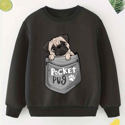 TEMU Pug- Boys' Sweatshirt - Long , Pullover For Fall/ - ' Top Image