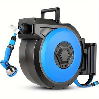 TEMU 23m Automatic Hose Reel With Locking Stop And 10 In 1 Multifunction Nozzle, Wall Mounted Garden Hose Reel, 180° Swivel Image