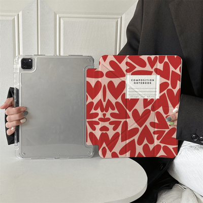 "TEMU Stylish Red & Pink Heart Pattern For Ipad Air 6, Air 5, Air 4 & Ipad 10 (10.9") - Compatible With Ipad Pro 2024, Meetings, Travel & Family Relaxation," Image