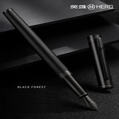 HERO Black Forest Metal Fountain Pen Titanium Black Extra Fine Nib 0.38/0.5mm Students Practice Calligraphy Writing Gift Pen