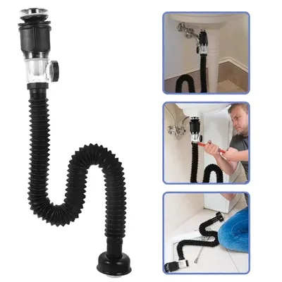 New Kitchen Sink Drain Hose Basin Odor Isolation Drain Sink Wash Basin Universal Horizontal and Vertical Drain Pipes Accessories