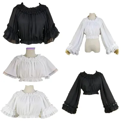Vintage Halloween Mittelalter Damen Shirt Weiß Lolita Viktorianisch Renaissance Steampunk Gothic Bluse Damen Dress Up Party Spitze Top