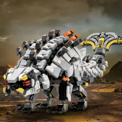 MOC Horizons West Rollerback Dinosaurier Bausteine Set Zero Dawn Mechanische Sturm Zahn Monster Image