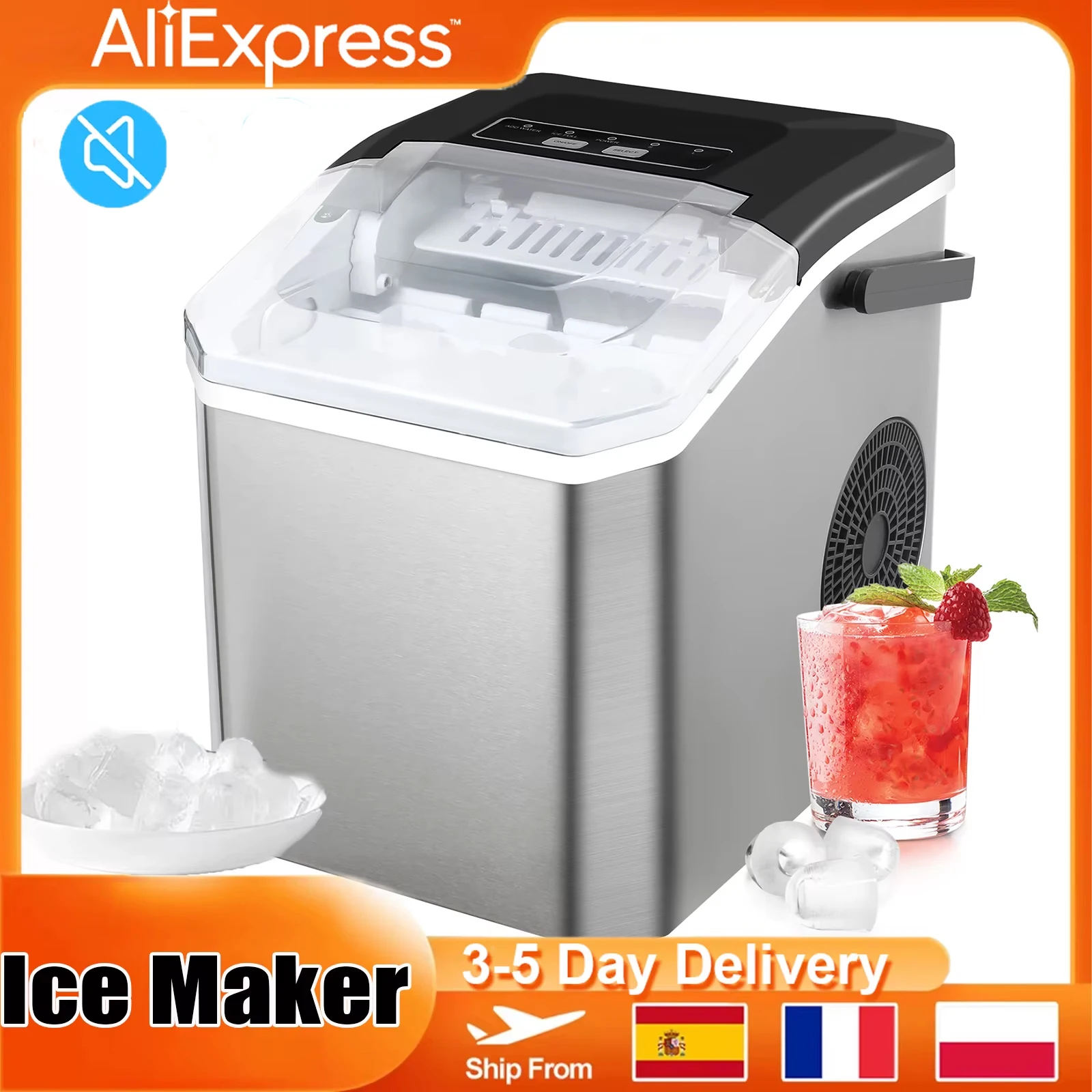 Eismaschine, elektrische Kugel, zylindrischer Eiswürfelbereiter über Eisschaufel, automatische Mini-Eismaschine für Bar, Zuhause, Küche, Büro