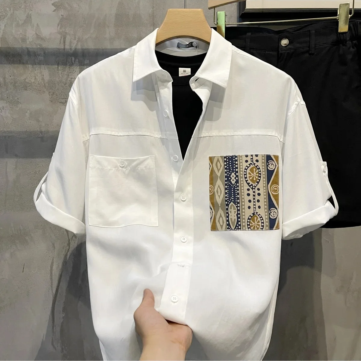 Kurzarm Mit Tasche Männliche Hemden Button Up Drucken Lose männer Hemd Mode 2025, Sommer Vintage Tops Hohe Qualität kleidung Image
