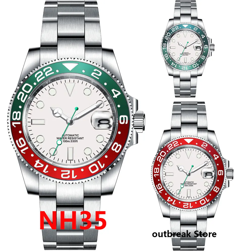 Corgeut 40MM Sapphire NH35 8215Automatische mechanische sterile Zifferblatt Armbanduhr sterile Zifferblatt Keramik 10Bar leuchtende Sport männliche Uhr Image