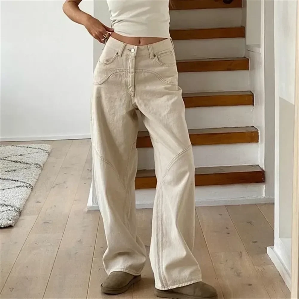 Beige Jeans Baggy Frauen Freund lässig Jeans hose Vintage hohe Taille gerade weites Bein Hosen klassische Mode 90er Jahre y2k Jeans