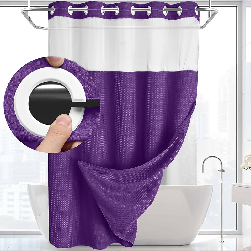 Waffle Weave Shower Curtain 180cm180cm(7070) with Snap-in Fabric Liner Set, Solid Colored Hotel Style for Bathroom with Mesh Top Window