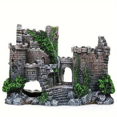 Vintage Resin Castle Aquarium Ornaments - Realistic Medieval Landscape With Moss-covered Perfect Fish Tank Hideaway