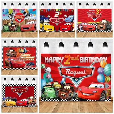 Movie Cars Photography Backdrop Customized McQueen Racing Theme Children Boy Birthday Party Baby