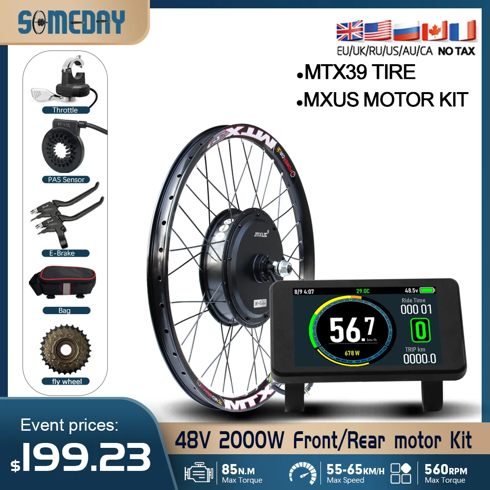 Motore a Mozzo MXUS Senza Spazzole e Senza Ingranaggi 48V 2000W MTX, Motore Posteriore a Mozzo Senza Spazzole per Cerchi da 20-29 Pollici per Bicicletta Elettrica ﻿ 3.0Tir