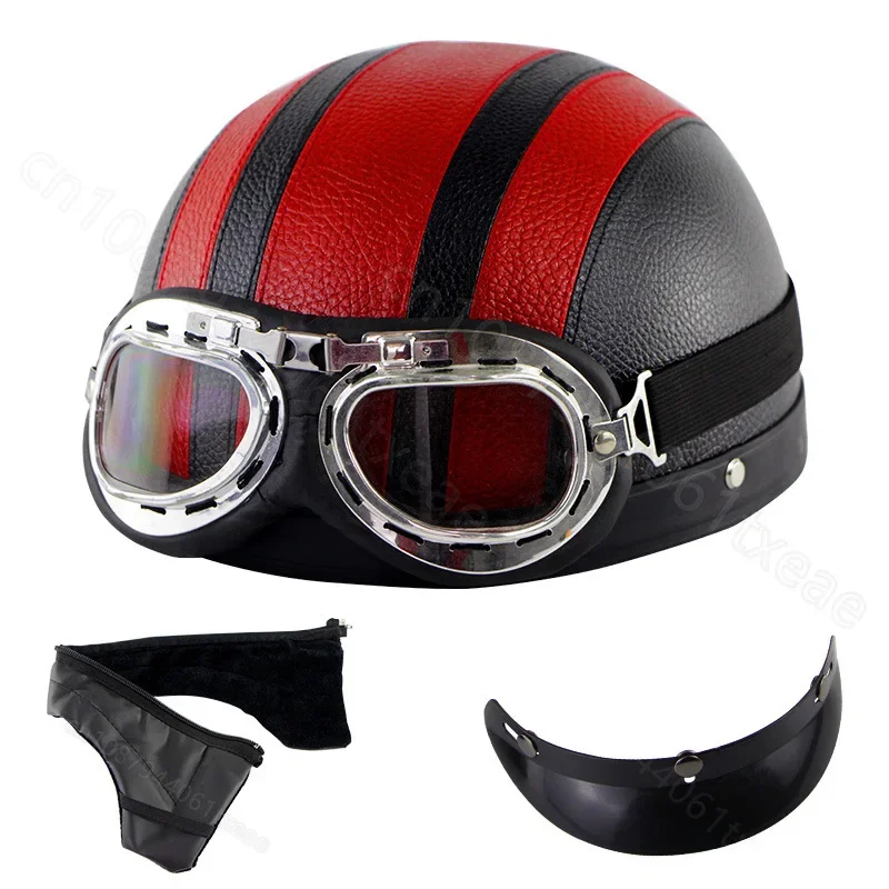 Casque de Voiture Électrique en Cuir Rétro Personnalisé, Demi-Casque d