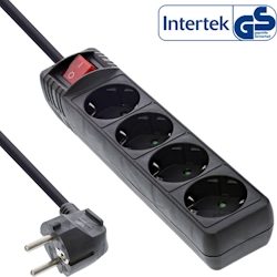 InLine® Steckdosenleiste, 4-fach Schutzkontakt, mit Schalter, schwarz, 1,5m Image