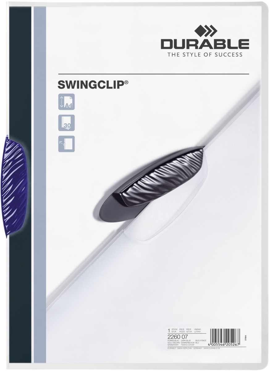 Durable Klemmmappe Swingclip A4 PP 30 Blatt dunkelblau Packung mit 25 Stück Image