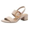 Sandalette MARCO TOZZI, Damen, Gr. 39, beige (sand), Textil, elegant, Schuhe, Blockabsatz, Riemchensandale, Festtagsschuh mit großer Zierschnalle