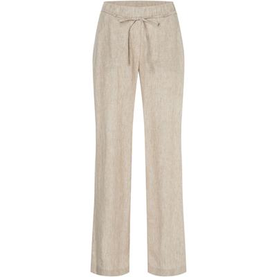 Leinenhose MAC "CHIARA BELT", Damen, Gr. 44, Länge 30, beige (almond beige melange), Obermaterial: 100% Leinen, meliert, casual, weit knöchellang, Hosen, Sommerhose Wide Fit, mit geradem, weitem Bein