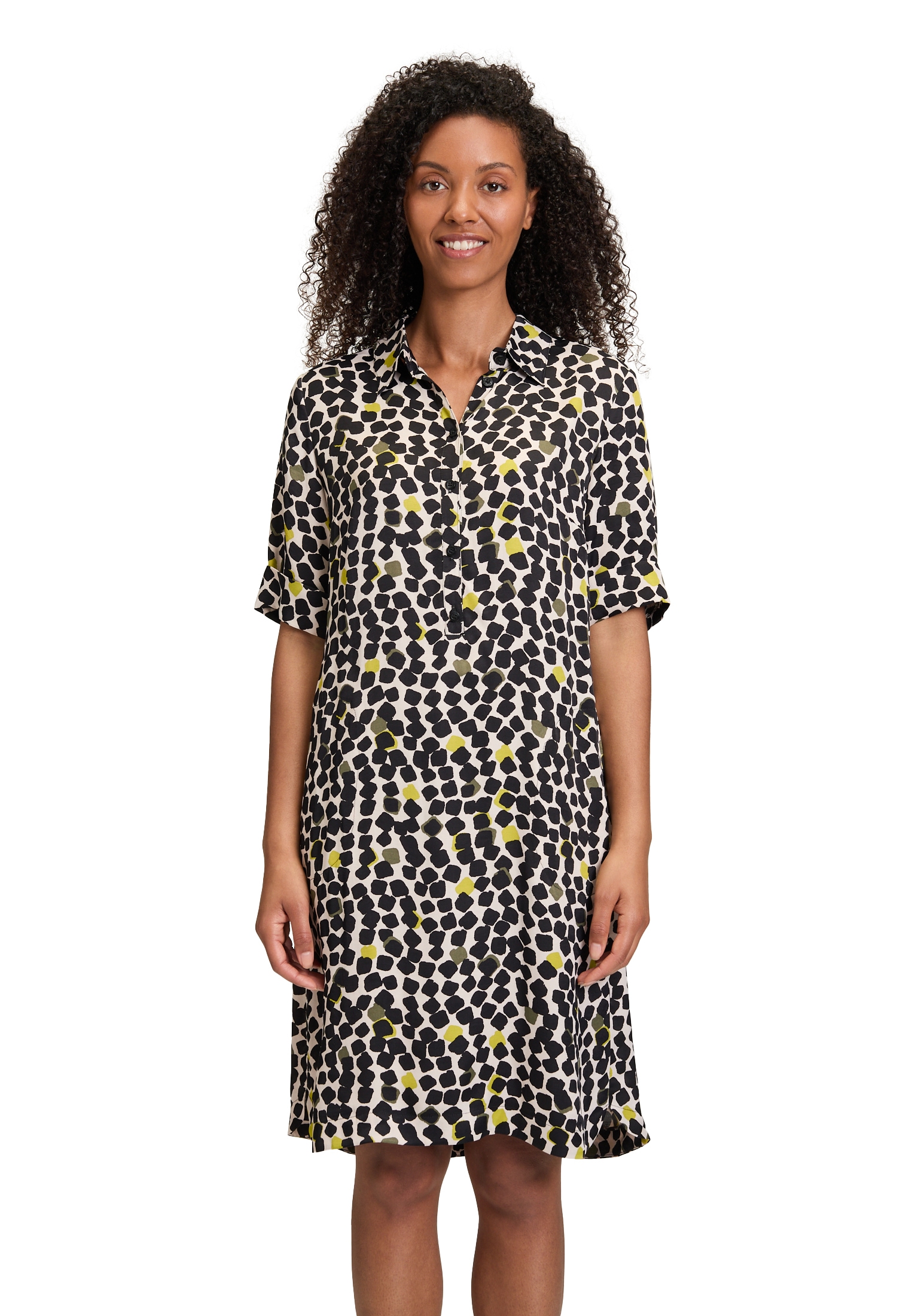 Hemdblusenkleid BETTY BARCLAY "Damen Sommerkleid Hemdblusenkleid mit Kragen", Damen, Gr. 48, Normalgrößen, beige (beige, schwarz), Obermaterial: 100% Viskose., figurumspielend kurz, Kleider, Form Image