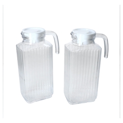 2er Set LAMA Kühlschrankkrug mit Deckel weiß 1,8L Henkel Glas-Karaffe Kanne