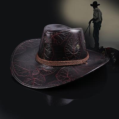 TEMU Chic Denim, Leather Cowboy Hat - Solid Color, Printed Design | Parties & Holidays | Only Image