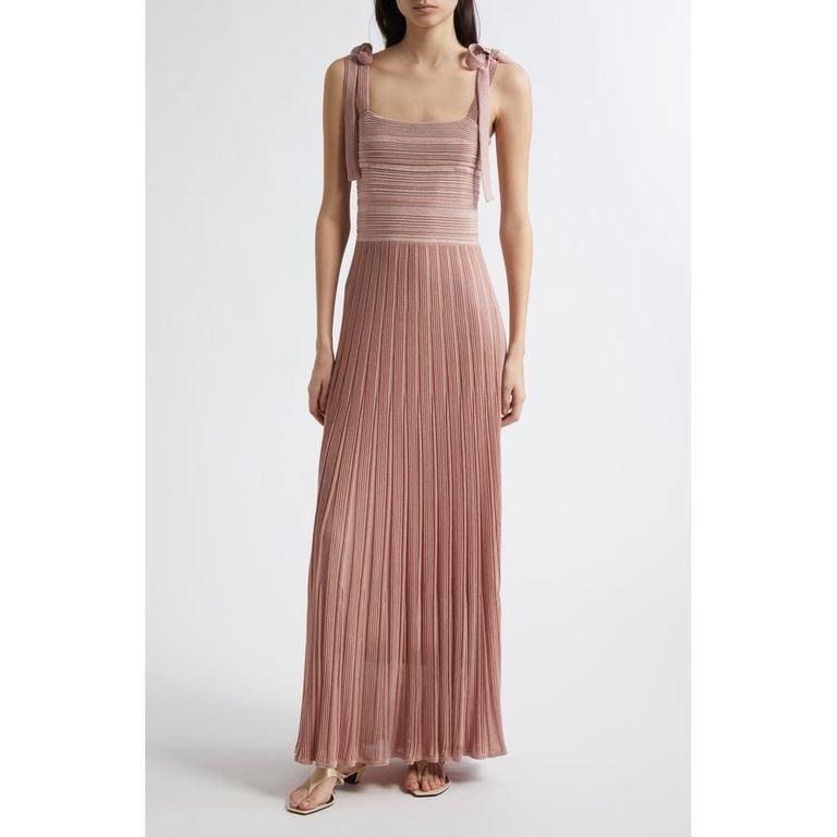 Lucky Tie Shoulder Metallic Rib Maxi Dress - Brown - Zimmermann Dresses