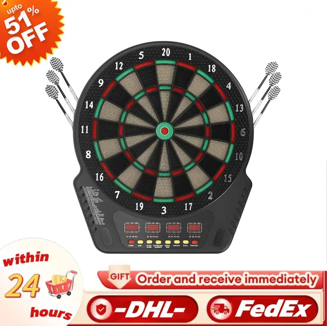Elektronische Dartscheibe mit 27-Spielen, automatischer Scoring Soft Dart, Cricket Scoring und 6 Darts für Erwachsene und Kinder, sicheres Dart-Set Image