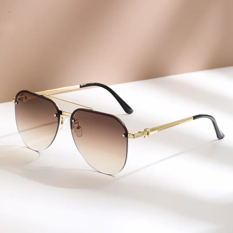 2PCS Retro Mode Metall Sonnenbrille Halb Rahmen Doppel Strahl Sonnenbrille Neue Doppel Strahl Mode Sonnenbrillen Image