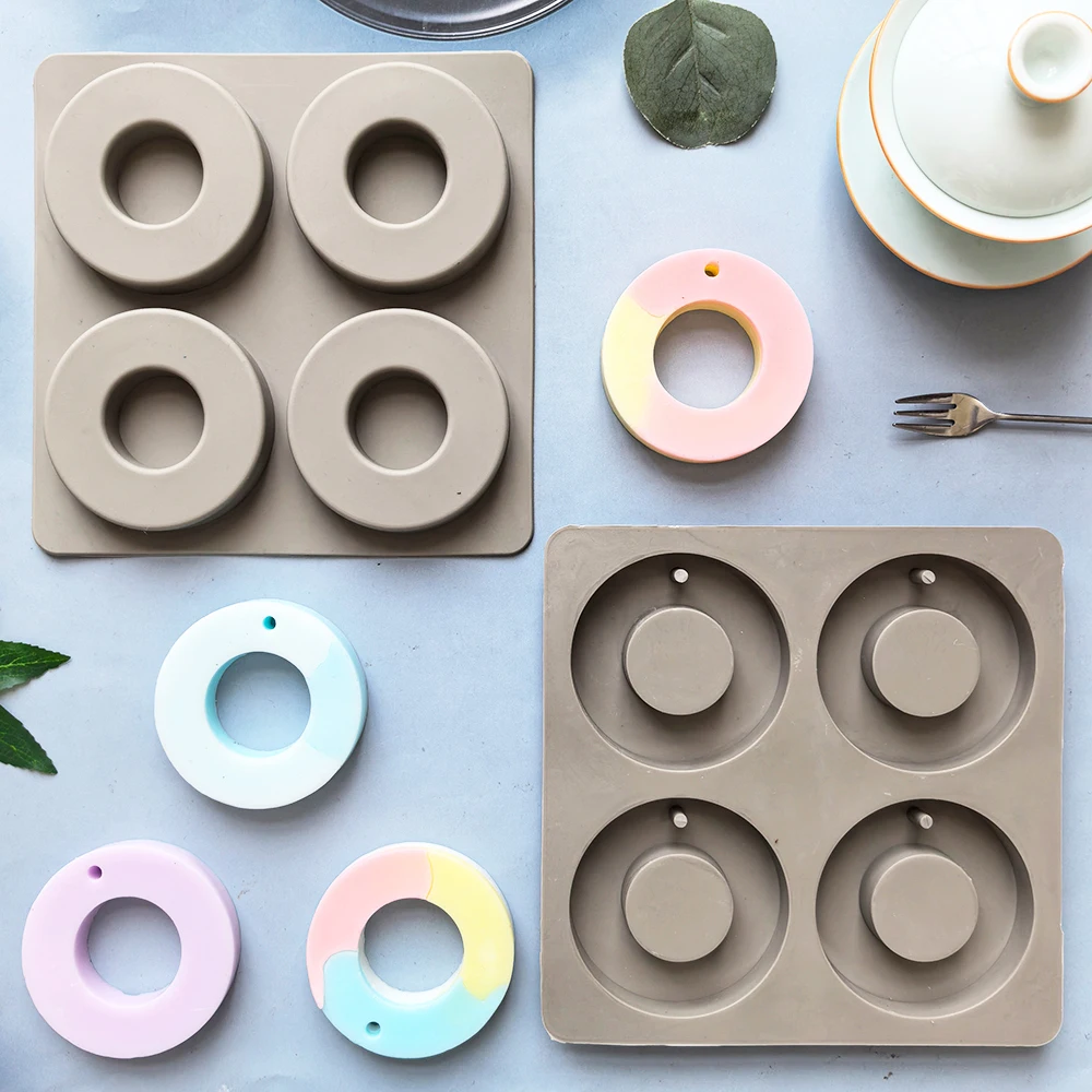 1 Stück 4-Kammer-Ring-Aromatherapie-Seife DIY Kerze Gips Epoxidharz Seife Silikonform Image