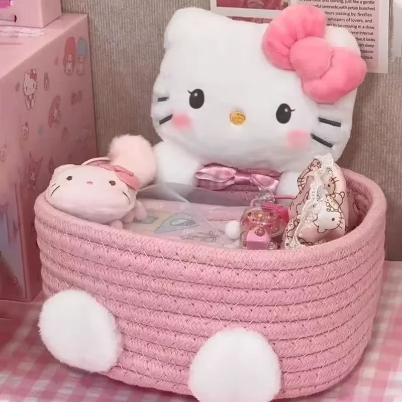 Japanischer Kawaii Hello Kitty Aufbewahrungskorb Niedlicher Harajuku Charm Kosmetik Spielzeug Aufbewahrungsbox Schlafzimmer Dekoration Geburtstagsgeschenk Rosa